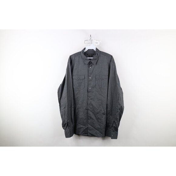 New John Varvatos USA Mens Size Large Luxe Chambray Collared Button Shirt Gray - Picture 1 of 11